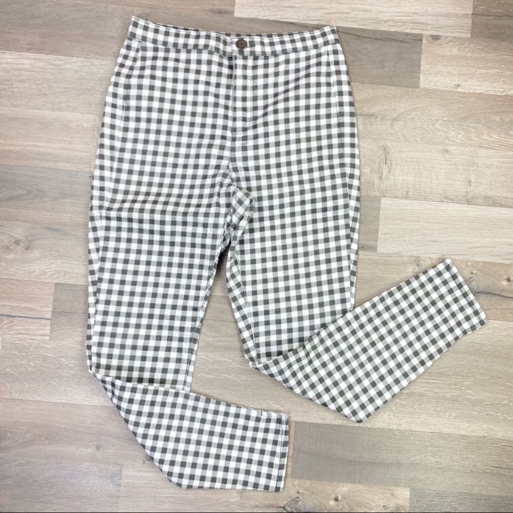 SO Gingham Check Ankle Pants Gray White Juniors 9 Flat Front Stretch